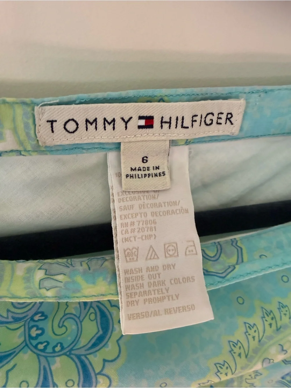 Tommy Hilfiger Light Blue Paisley Skater Skirt with Green Accents